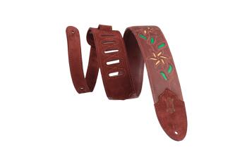 Flowering Vine Series Burgundy Leather Guitar Strap (with Yellow Flowe (HL-01142666)