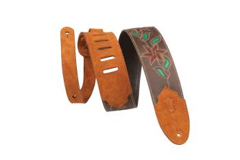 Flowering Vine Series Brown Leather Guitar Strap (with Red Flowers and (HL-01142667)